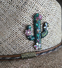 Magnetic Jeweled Cactus Brooch Set In Antique Gold Tone Alloy   Western Brooch