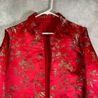 Vintage Asian Jacket Blazer Womens Large Red Satin Quilted Embroidered Floral