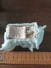 Vintage Antique Dolls House Baby Cradle   Bedding Fabric   Card Very Rare 1 16th