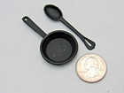 Vintage Dollhouse Miniature Black Cast Iron Pan Skillet   Serving Spoon
