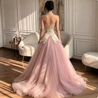 Blush Pink Strapless Satin Prom Dresses 3d Floral Appliques Formal Evening Gowns
