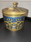 2 Vtg Brass Enamel Canister Blue Floral Cloisonn   Lid Trinket Powder Tea Dish