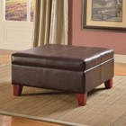 Large Brown Faux Leather Storage Ottoman With Tapered Legs 28x28 Inches
