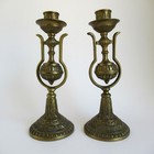 Vintage Pair Of Brass Metal Nautical Ship Boat Style Gimbal Candle Holders