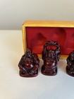 Vintage Chinese Carved Cinnabar Lacquer Buddha Figure Set Of 6 With Box