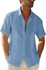 Mens Guayabera Shirt Linen Cotton Embroidered Short Sleeve Cuban Wedding Beach