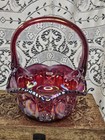 Vintage L  E  Smith Ruby Red Iridescent Glass Basket Uv Reactive 
