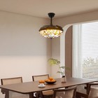 Tiffany Ceiling Fan With Light Glass Shade Led Chandelier Stained  Retractable