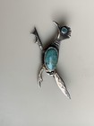 Vintage Navajo Sterling Silver Turquoise Roadrunner Pin
