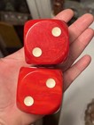 Vintage Oversized 2    Red Marbled Bakelite Catalin Dice Cubes 274 Grams