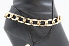 Women Gold Metal Chain Link Boot Bracelet Anklet Shoe Charm Adjustable Size Band