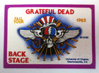 Grateful Dead Backstage Pass Uva Charlottesville Virginia Va 9 14 82 9 14 1982