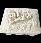 Vintage - Beautiful 3d Rose Trinket jewelry Box Cream Bisque  New