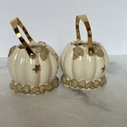 Lenox Votives Pumpkin Ceramic Jack O Lantern Tealight Holder Gold Ivory Set Of 2