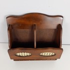 Vintage Wood Wall Organizer Mail Key Rack Letter Holder Wicker Panel 6 Hooks