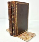 Antique French Leather Book Bookends With Marbled Paper Base Dark Academia Decor