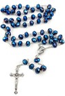 Deep Blue Crystal Beads Rosary Catholic Necklace Holy Soil Medal Cross Crucifix