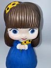 Vintage Big Eye Girl Figurine Blue Dress Flowers Japan Kitsch Mid Century