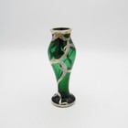 Antique Sterling Overlay Green Flower Vase With Flower In Sterling