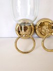 Vintage Brass Wall Sconce Candle Holders Pair W  Glass Hurricane Shades