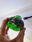 Emerald Green Glass Candy Drop Paperweight W  Swirled Red White Art Glass 3   x3 