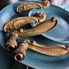 Set 4 Antique French Brass Door Cabinet Handles Levers Marked L b  Paris 19th C