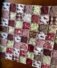 Christmas Rag Quilt Throw 42    X 42 Appx  Cotton Back Trucks Peppermints Reindeer