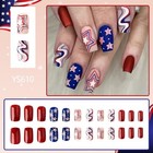4th Of July Press On Nails Medium False Nails With Star Glitter Designs Coffin