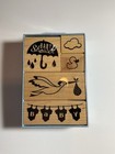 Baby Shower Umbrella Wood Mounted Rubber Stamp Inkadinkado New Birth Boy Girl 