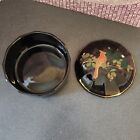 Otagiri Vintage 60s Red Cardinal On Black Porcelaine Round Trinket Box Japan 