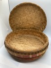 Antique Woven Wicker Sewing Basket Round 9 5  With Lid