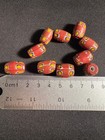 10 Vintage Indian Glass Trade Beads -  b1531  Fancy Chevron 15  Mm Lot