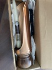 Vtg Copper Chamber Candle Stick Holder Wood Base Cast Iron Handle Homco Nib