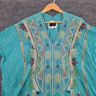 Johnny Was Dress S m Silk Embroidered Kaftan Maxi Turquoise Boho Resort Beach