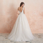 Women s Wedding Dress For Bride Lace Applique Evening Dress V Neck Straps Ball G