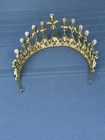 Gold Pink Pearl Crystal Tiara Crown Wedding Bridal Prom Quinceanera Plastic