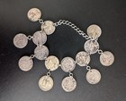 1800s Antique Victorian Silver Love Token Seated Liberty Engraved Charm Bracelet