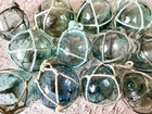 Vintage Japanese Glass Fishing Floats Set - Hokkaido  12 Pcs  Nets  2 2 -2 7 