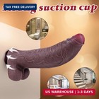 8 7  Big Dual Density Silicone Dildo Uncut Suction Black Dildo Shower