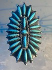 Zuni Ring Long Turquoise Petite Point Sterling Silver Size 10 50 Women