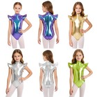 Kids Girls Dancewear Leotard Costume Mock Neck Metallic Ballet Competition Jazz