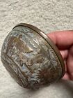 Antique Middle Eastern Copper Bowl Arabic Writings Hammered Islamic Art 5 d X2 h