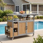 54 33 farmhouse Rolling Outdoor Kitchen Cart Solid Wood Frame Stainless Steeltop