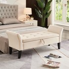 Velvet End Of Bed Storage Bench Upholstered Ottoman Footrest With Curved Arms