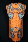 Vintage 1960 s-1970 s French Vivid Orange Silk Print Dress Size 6 