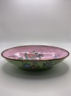 Antique Chinese Qing Dynasty Enamel Copper Bowl Oval Pink green Butterflies