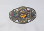 1920 s Vintage Czech Art Nouveau Filigree Brass Rhinestone Ornate Pin Brooch