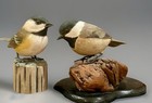 Black-capped Chickadees Pair  Original Wood Carving Birds Signed Joe Cash   Yml