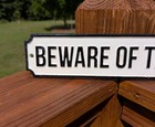 Heavy Cast Iron Long Beware Of The Dog Sign Plaque Wall Fence Gate Sign