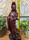 Vintage Chinese Rosewood Hand Carved Figures Guanyin Shoulao Pair 14  Hardwood